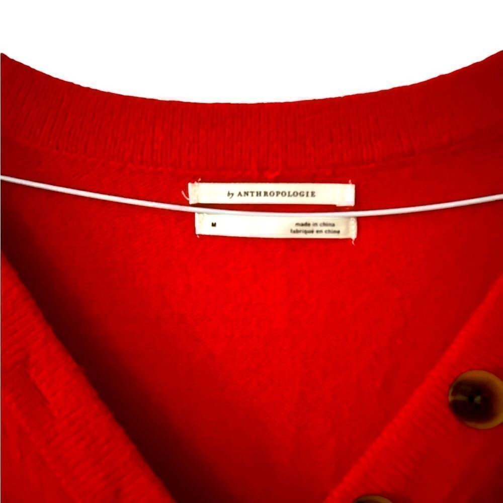 Anthropologie Red V-neck Sweater Button Detail Medium Tunic Length - Picture 7 of 16
